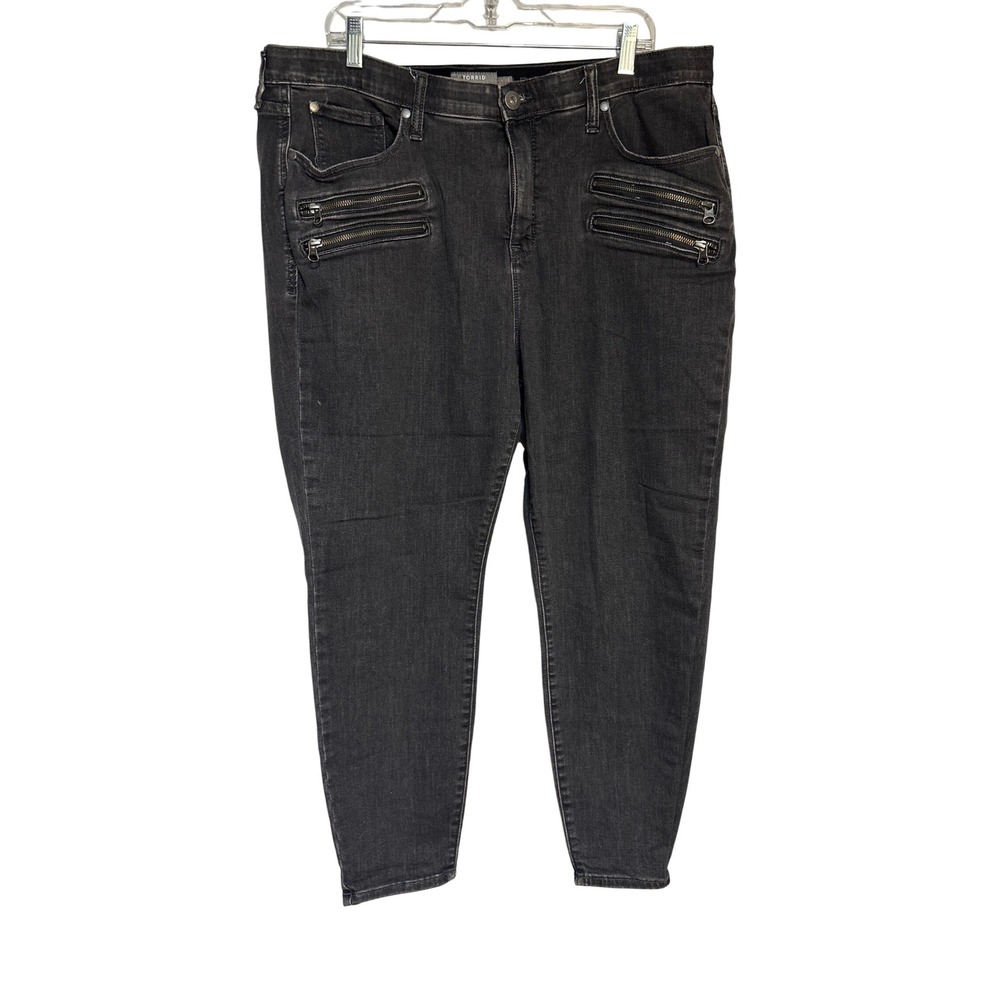Torrid Women's Plus Size 22S Sky High Skinny Black Wash Denim Jeans Zippers